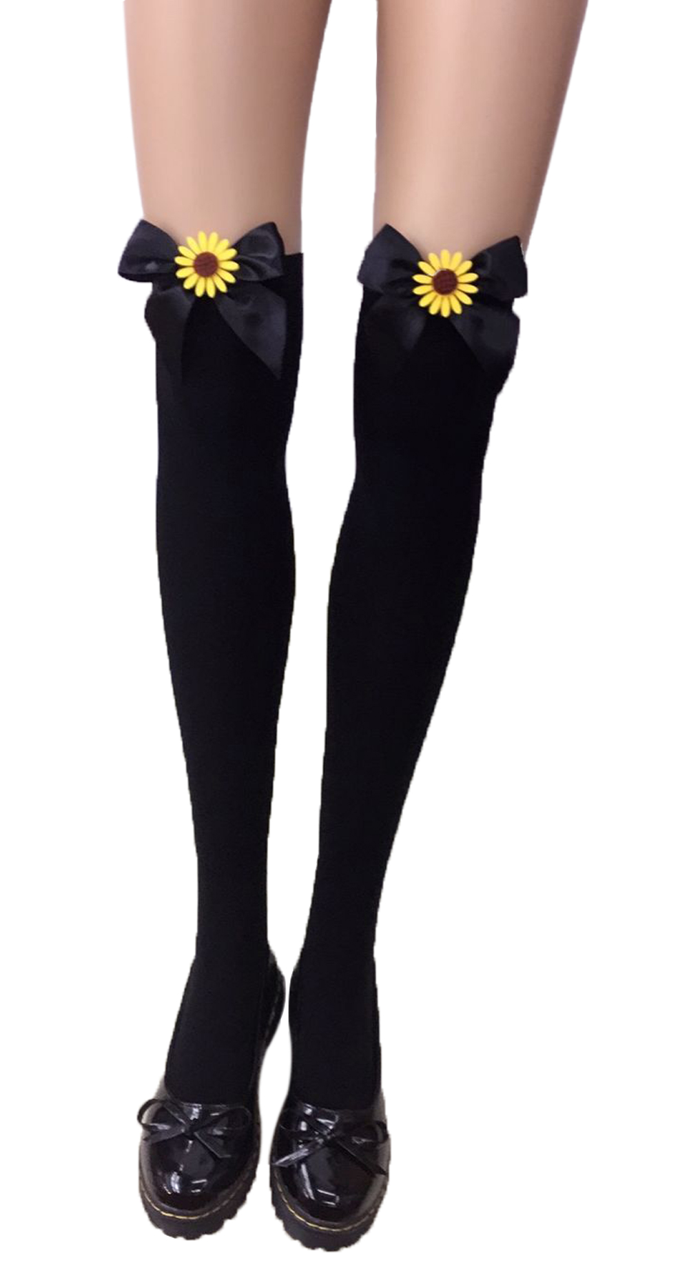 F8195-8  Thigh Stocking with Satin Bows Opaque Over The Knee Halloween Socks